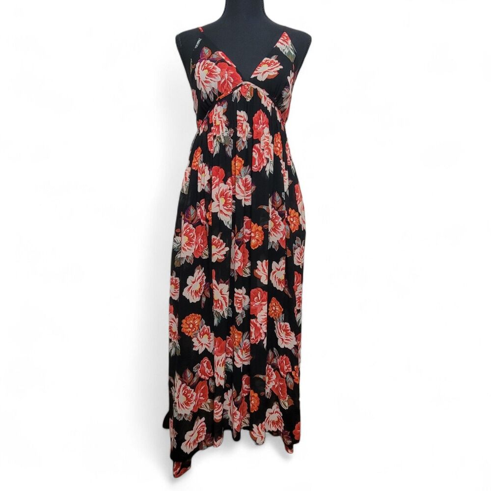 ASTR Midi Dress Women's XS Black Floral Cocktail Party Summer Romantic Fairy